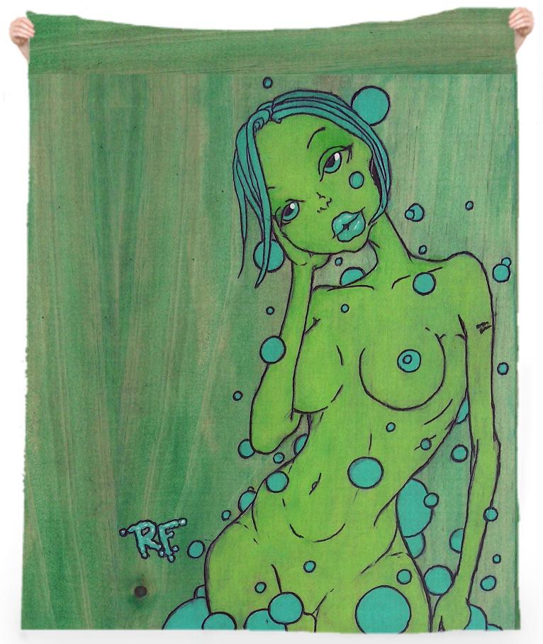 Green Bubbles and a Girl Beach Towel