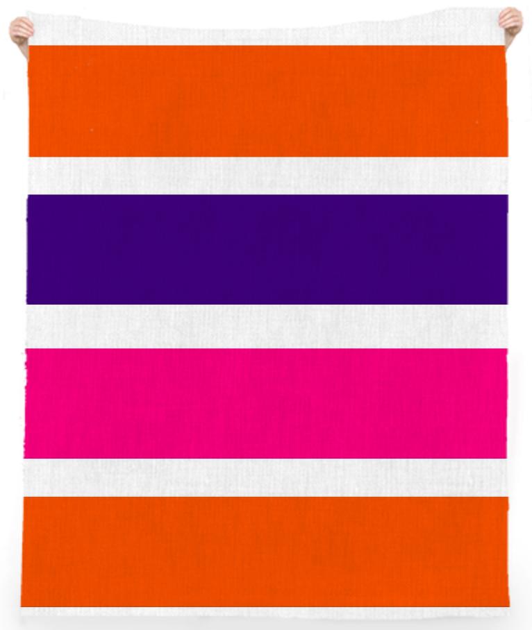 Neon orange purple and hot pink striped beach towel