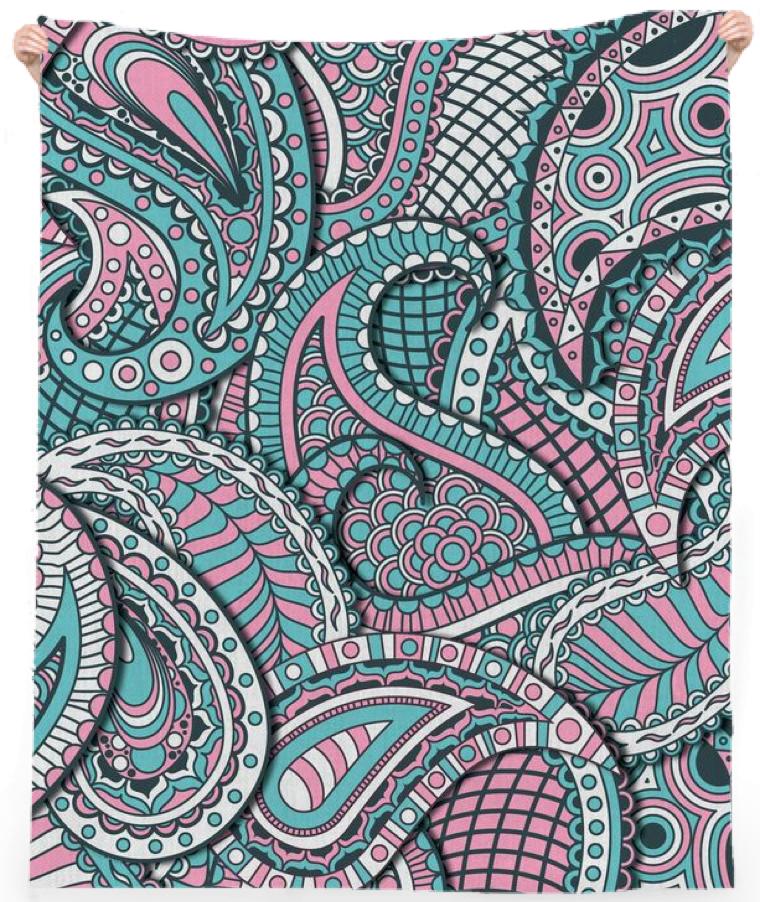 Pink and Blue Paisley pattern Linen beach Towel