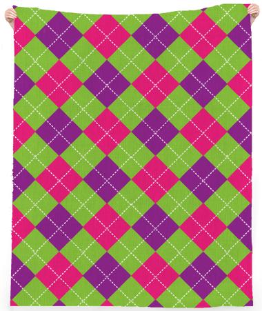 Pink Purple Green Large Argyle Pattern Linen Beach Towel
