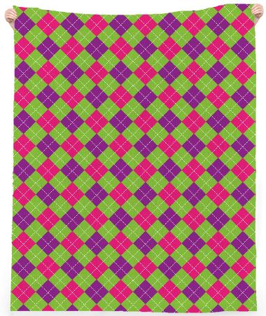 Pink Purple Green Small Argyle Pattern Linen Beach Towel