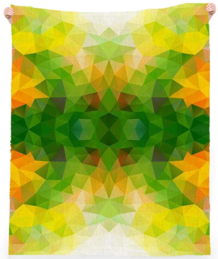 POLYGON TRIANGLES PATTERN GREEN YELLOW RED FRUITS ABSTRACT POLYART GEOMETRIC