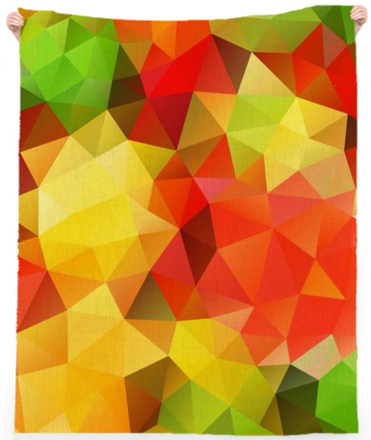 POLYGON TRIANGLES PATTERN YELLOW RED GREEN FRUITS ABSTRACT POLYART GEOMETRIC