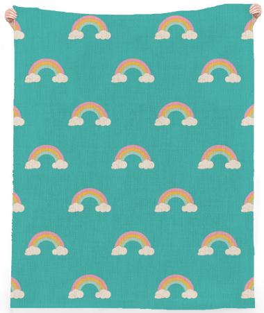Teal Retro Rainbow Large Pattern Line Beach Towel