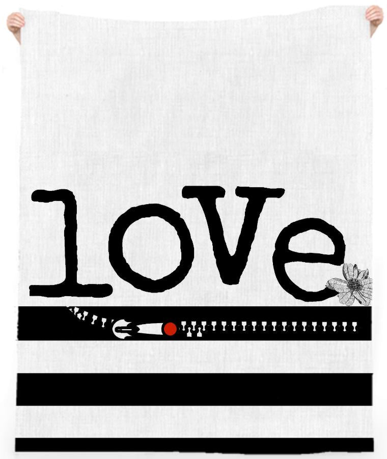 Unzip Love BW Striped Linen Beach Towel