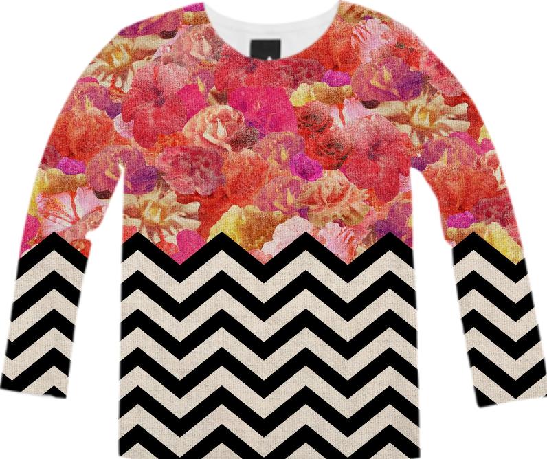 Chevron Flora Long Sleeve Shirt