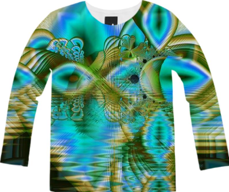 Crystal Gold Peacock Abstract Mystical Lake