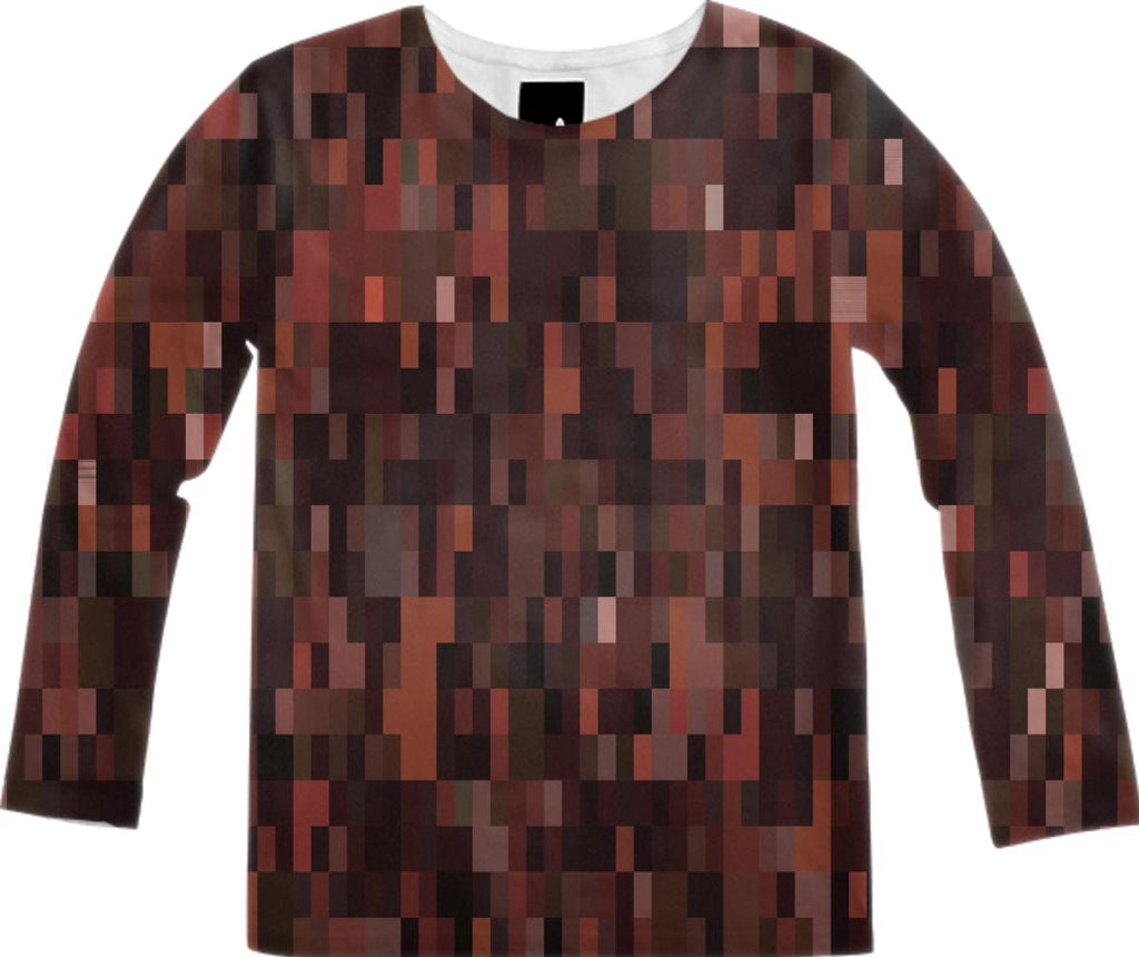 Dark Brown Tones Pixel Abstract Long Sleeve Shirt