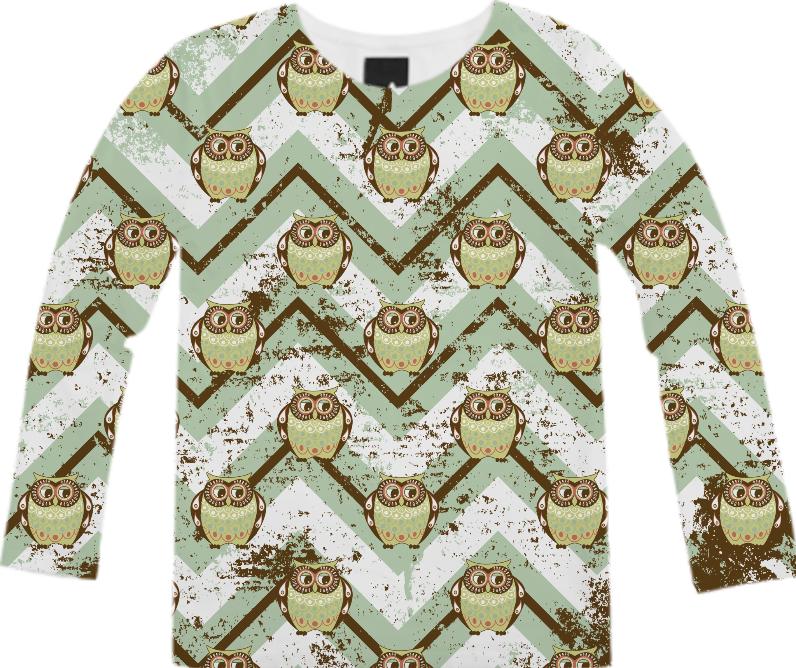 Distressed Chevron Owl Pattern Long Sleeve Shirt