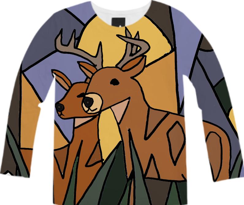 Fun Deer in Woods Abstract Shirt