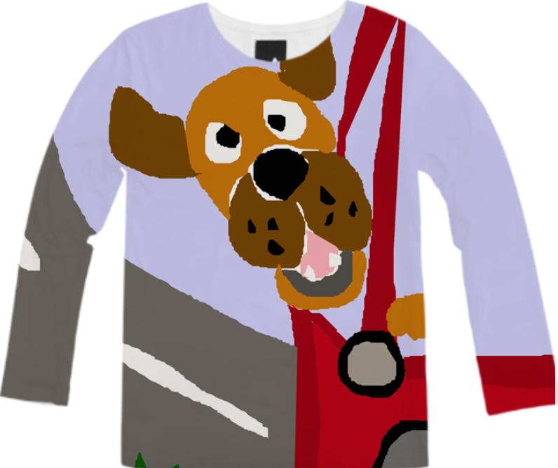 Funny Puppy Dog Riding in Red Car Pop Art Shirt