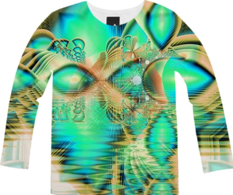 Golden Teal Peacock Abstract Fractal Copper Crystal