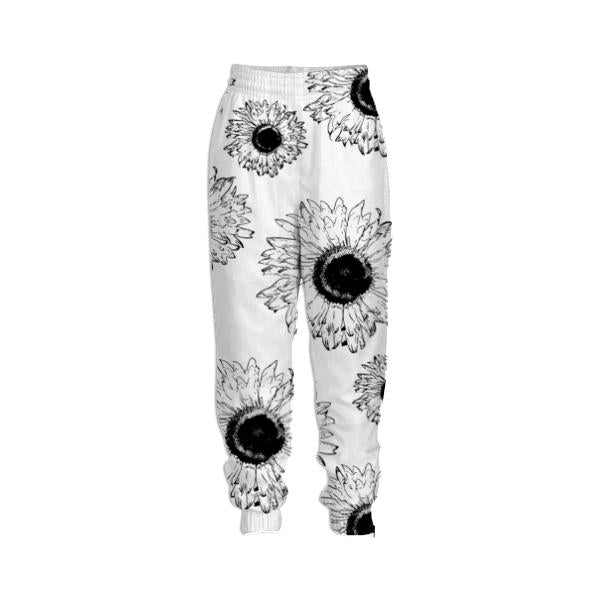 Black and White Sunflowers Tracksuit Pants