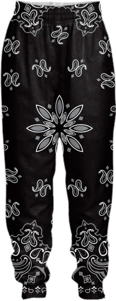 EVIL ROBOT HUSTLER ORIGINAL GANGSTER BLACK PAISLEY BANDANA PRINT TRACK SUIT PANTS