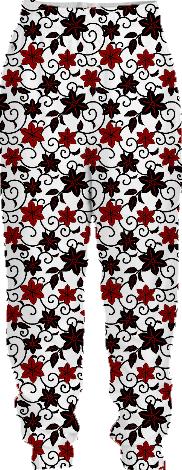 Oriental red black and white sakura pattern