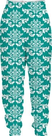 Teal and White Damask