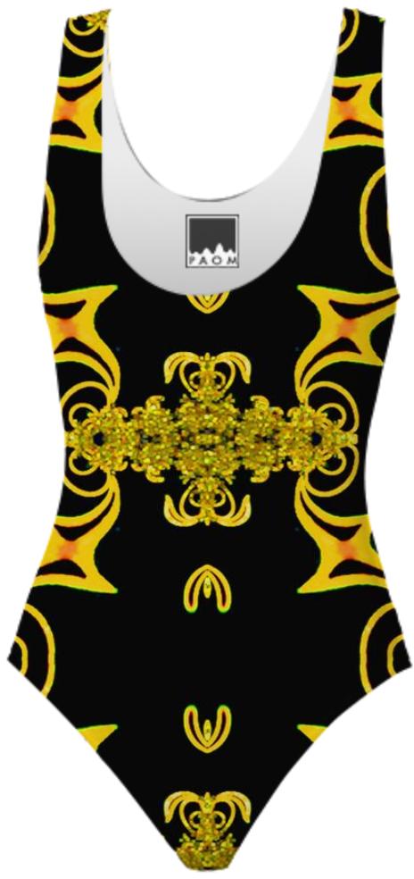 Black and Gold Pattern Swimsuit 2