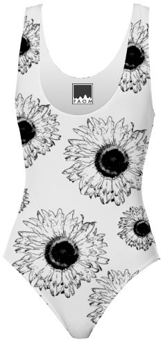 Black and White Sunflowers One Piece Swimsuit