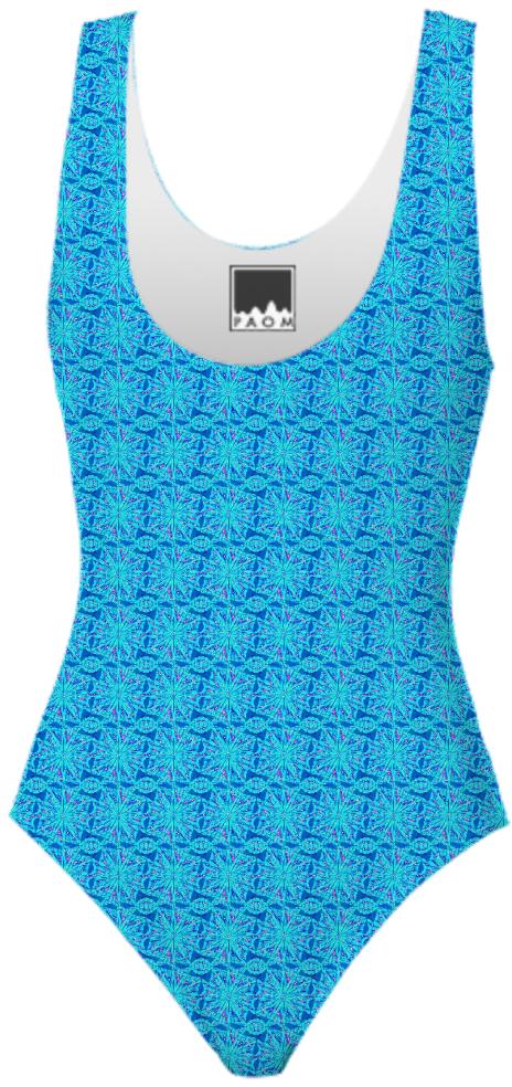 Blue Abstract Flowers Swimsuit
