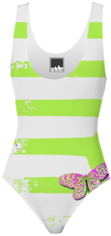 BUTTERFLY CHARTREUSE ONE PIECE SWIMSUIT SWIM SUIT