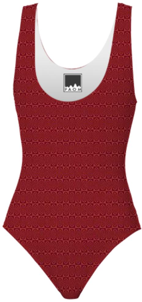 Dark Red Geometric Swimsuit