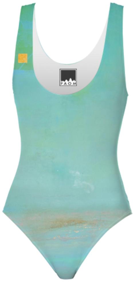 East End Abstract Art Swimsuit in blue and gold