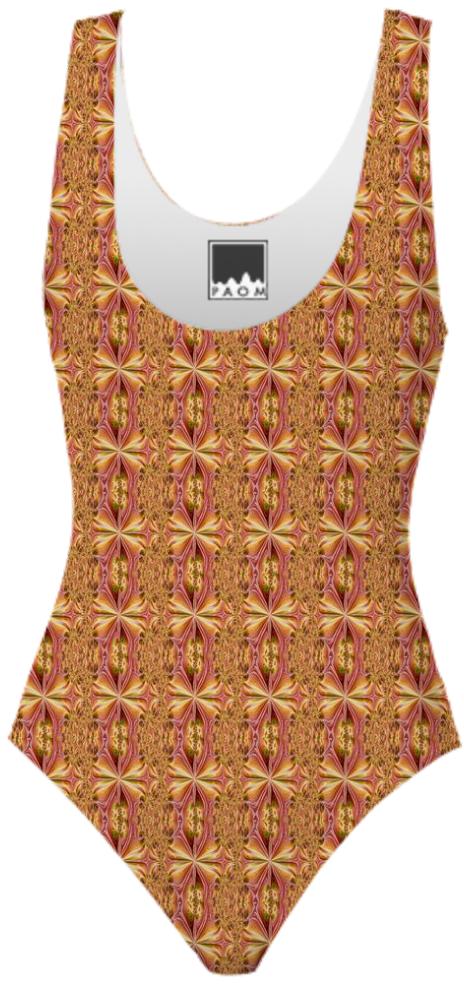 Gold Red Pattern Swimsuit