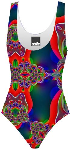Green Red Fractal Swimsuit
