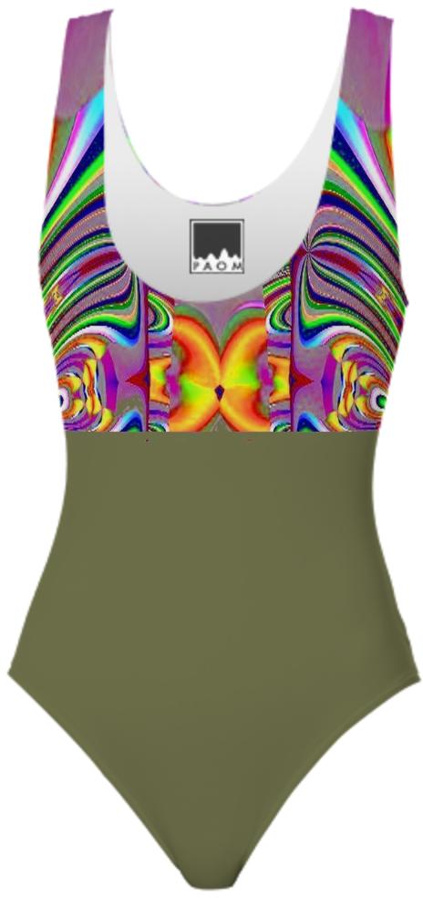 Green with Abstract Pattern Top Swimsuit