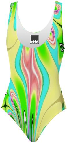 Green Yellow Pink Abstract Swimsuit