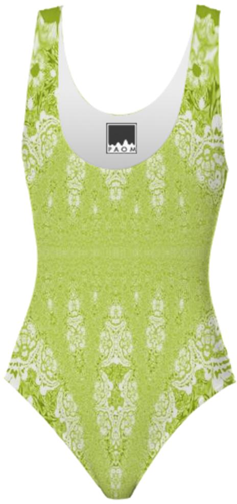 Lemon Yellow Fractal Lace Swimsuit