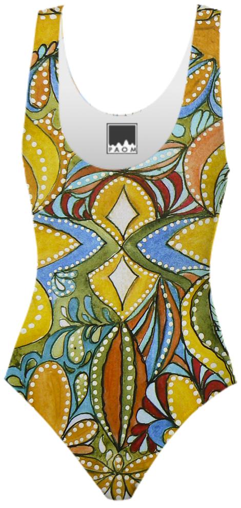 Mustard and Rust One Piece Swimsuit by mysushi