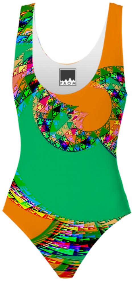 Orange Green Abstract Swimsuit