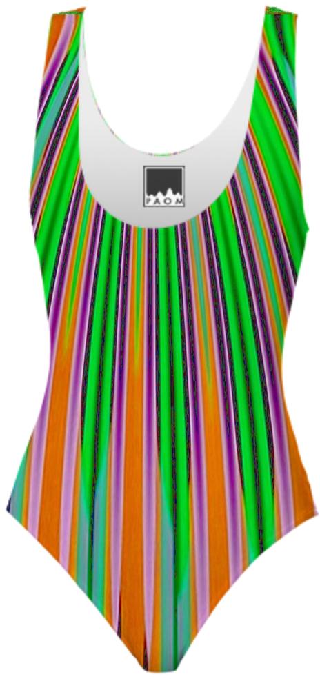 Orange Green Stripe Swimsuit