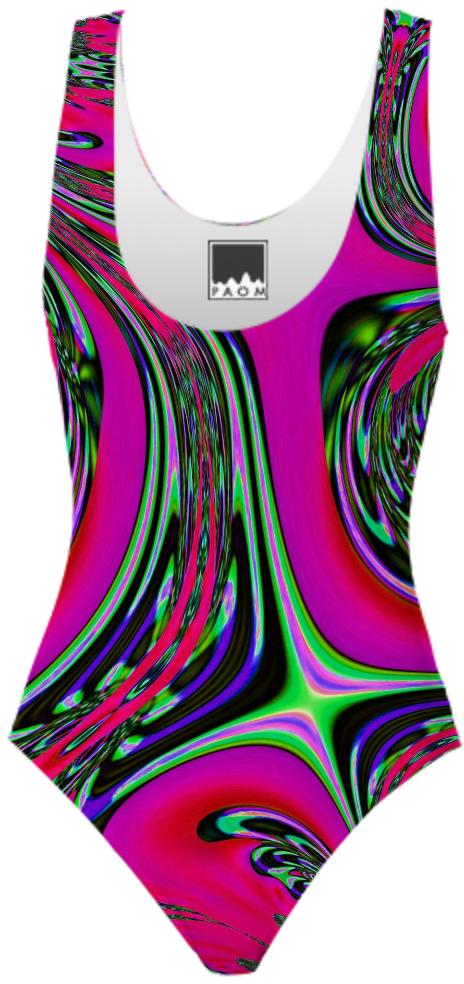 Pink Green Abstract Swimsuit