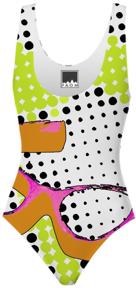 Pop Art Vintage Glasses Print Swimsuit