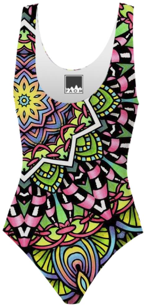Psychedelic Leaves Mandala One Piece Swimsuit