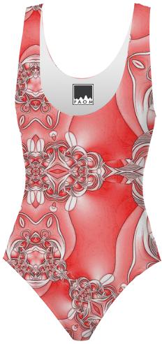 Red and White Abstract Swimsuit