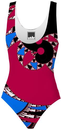 Red Black Abstract Swirl Swimsuit