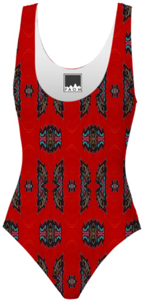 Red Black Pattern Swimsuit