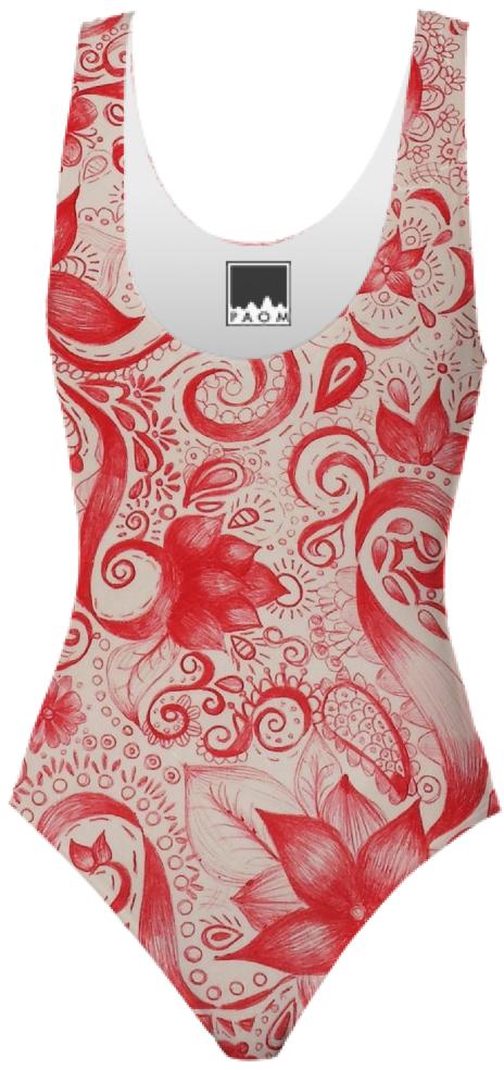 Red Floral swimsuit