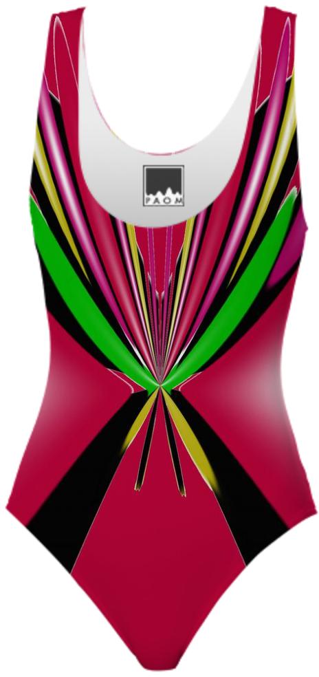 Red Green Black Abstract Design Swimsuit