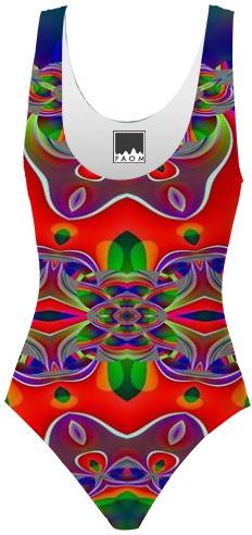 Red Green Pattern Swimsuit
