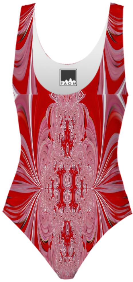 Red White Abstract Swimsuit