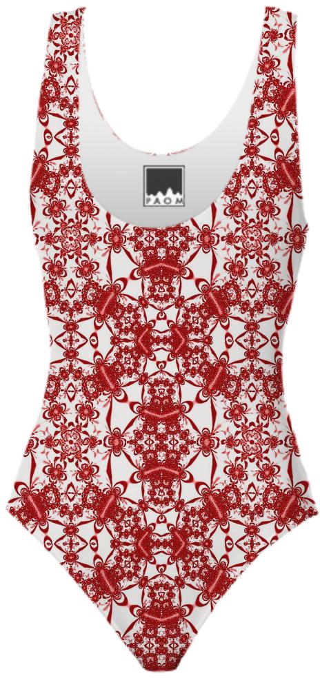 Red White Lace Swimsuit
