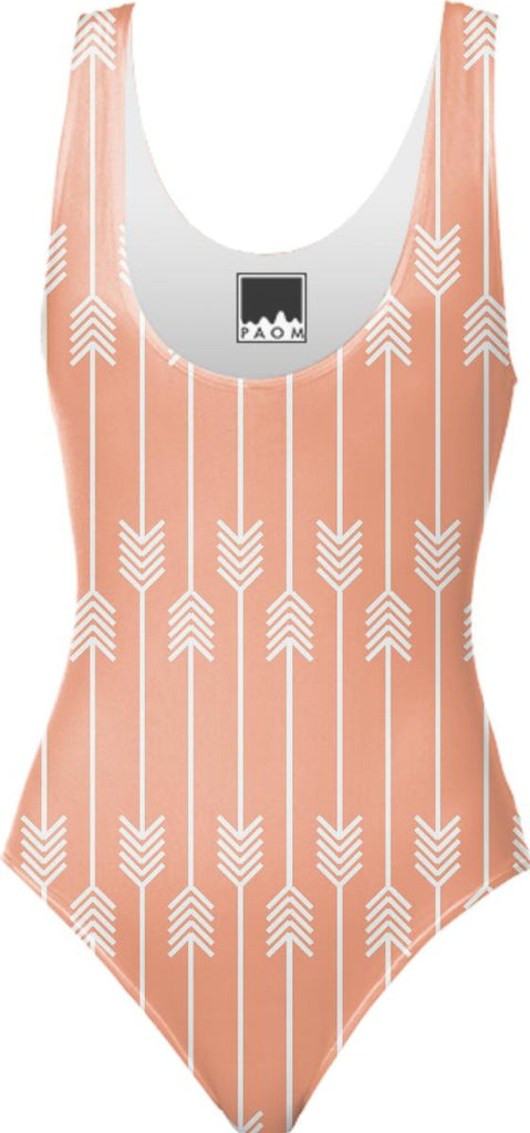White Arrows on Peach One Piece Swimsuit