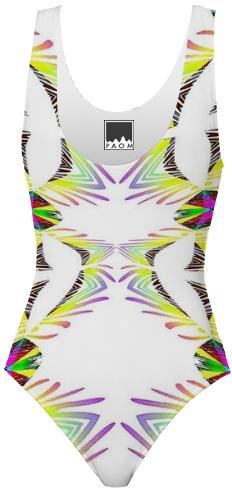 White Yellow Purple Abstract Swimsuit