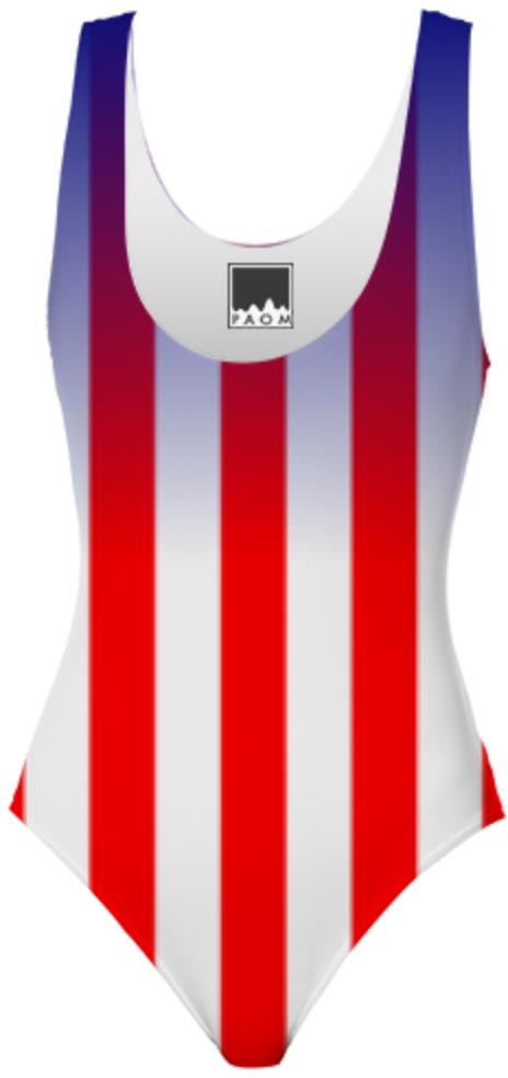 Red White Stripes Saturated Blue USA Ladies Swimsuit