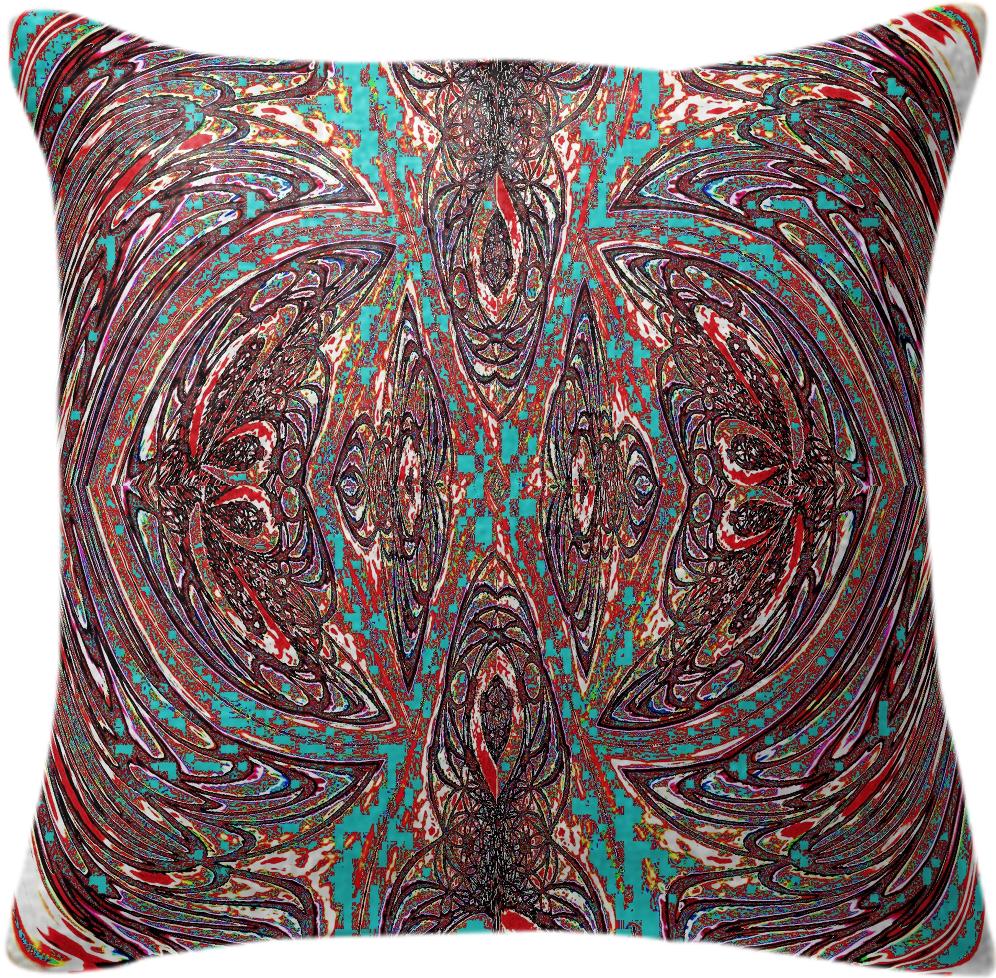 Brown Turquoise Fractal Pillow