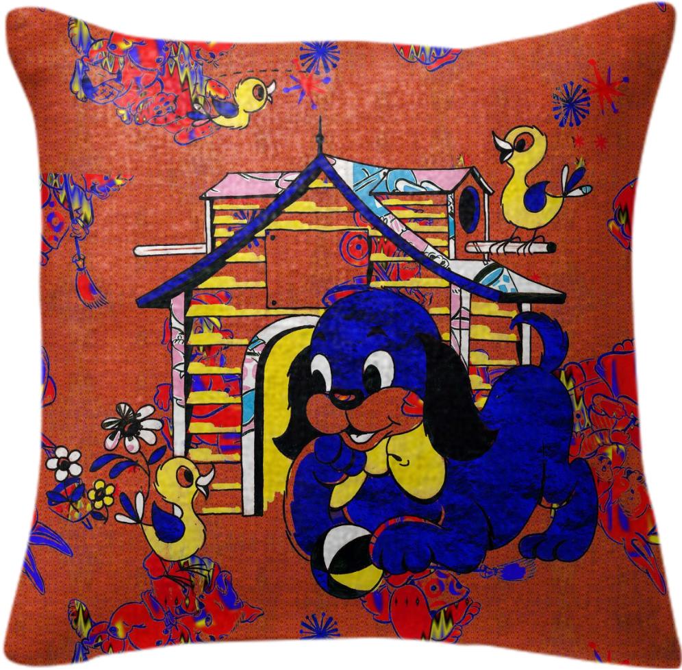 Happy in the Doghouse cotton pillow